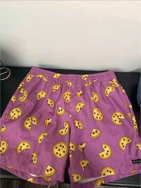 Men's Pink Pizza Print Swim Trunks